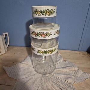 Set/3 Vintage PYREX Spice of Life Stack 'n' See Glass Storage Canisters w/ Lids